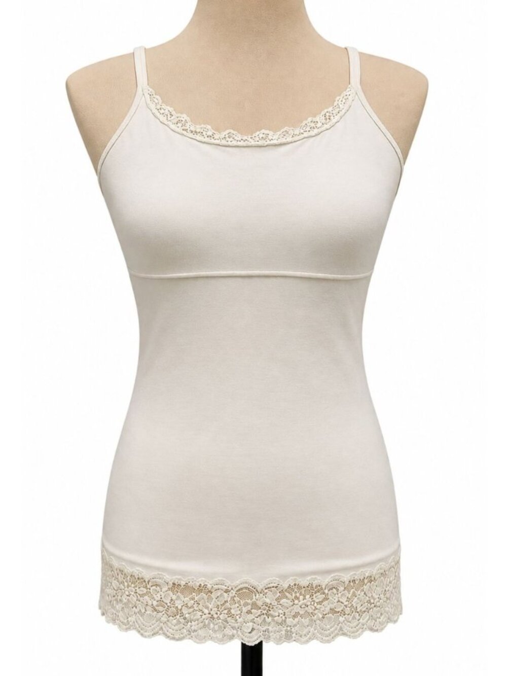 Self Expressions Maidenform Cami Sz L White Lace Trim Shaping Tank Layering Top